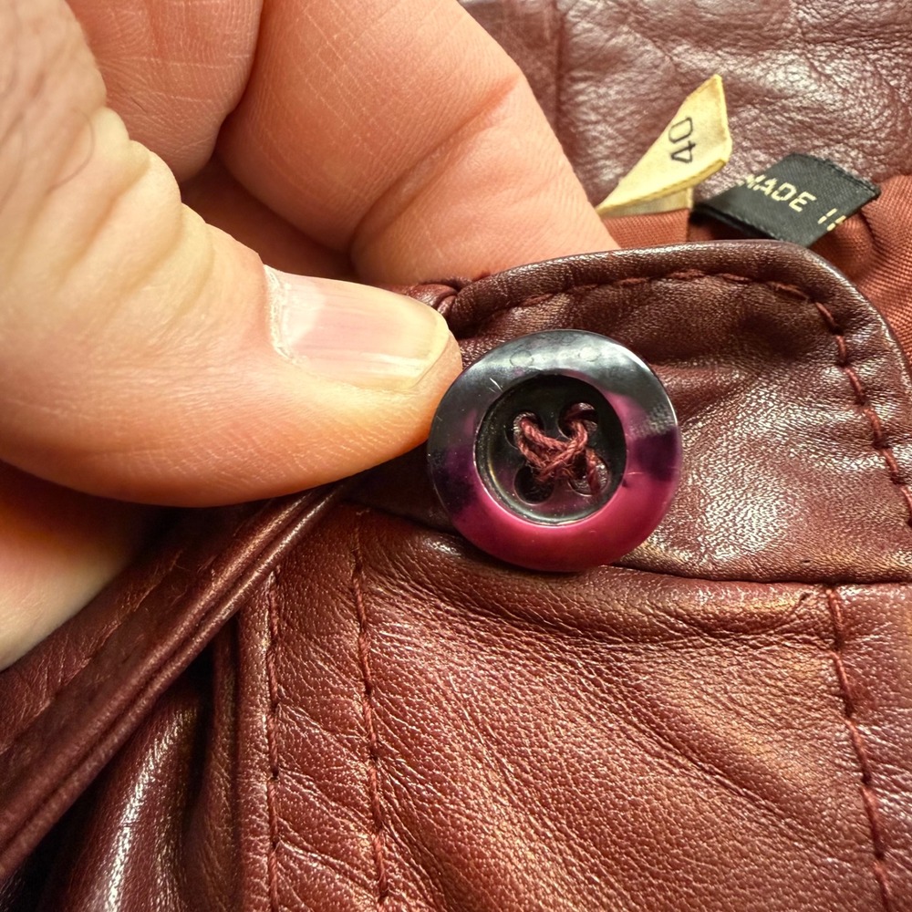 Etienne Aigner Vintage Burgundy Leather Shirt Jacket Mens 40 Oxblood 70s Retro - Picture 9 of 9